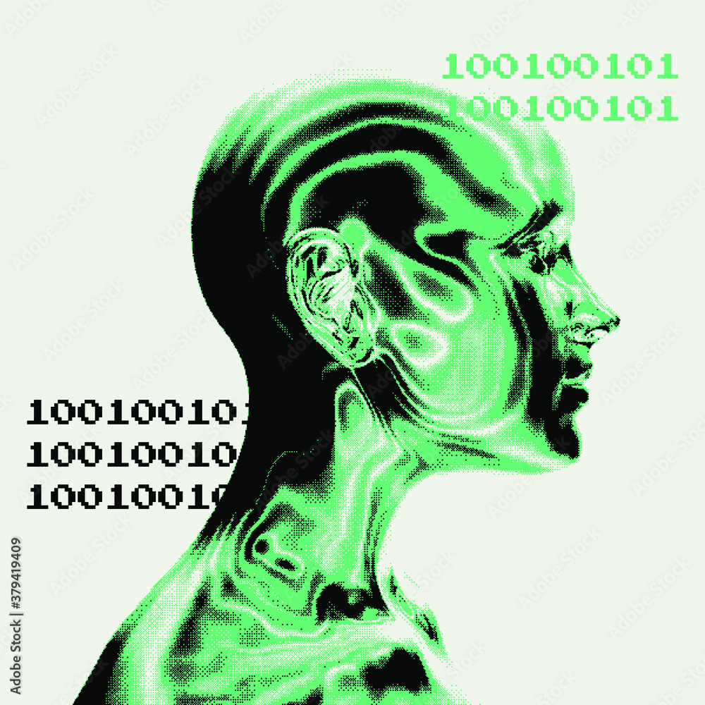 Aufkleber pixelated human silhouette. conceptual illustration of artificial intelligence, cryptography and cyb