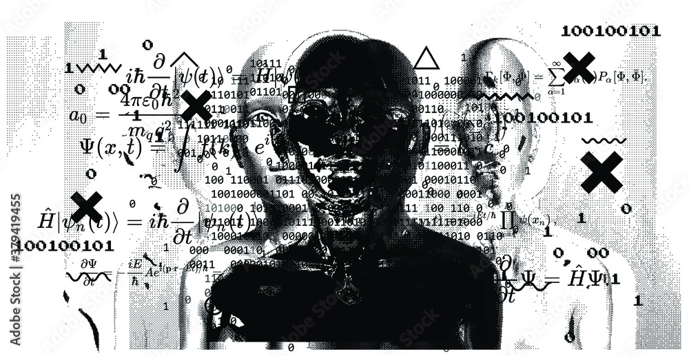 Aufkleber abstract technology background with binary code and human silhouette. conceptual illustration of art
