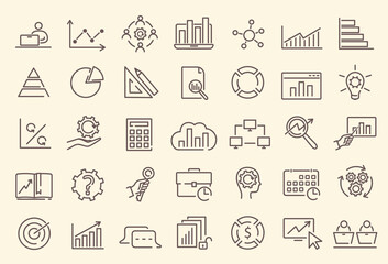 Fototapeta premium Data analysis, statistics, analytics - minimal thin line web icon set. Collection of line art vector icons and signs.