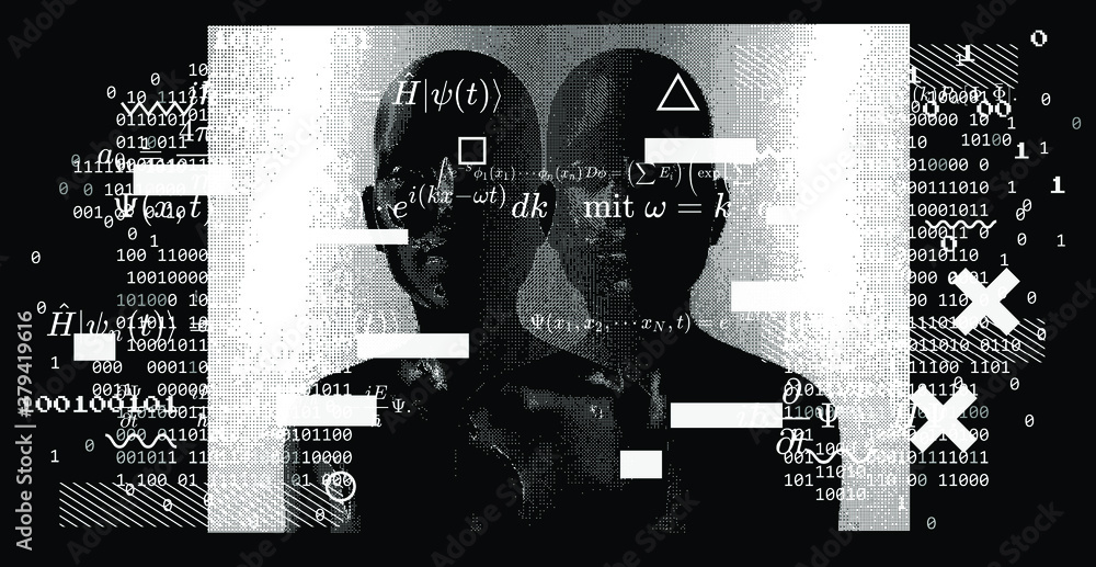 Aufkleber Abstract technology background with binary code and human silhouette. Conceptual illustration of Artificial intelligence, Cryptography and Cyber Security.