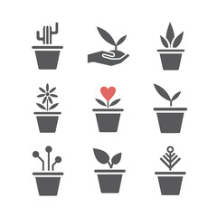 Set of plants in a pot. Vector signs for web graphics.