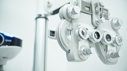 Eye clinic with autorefractor , slit lamp and eye diagnostic tools. High quality photo