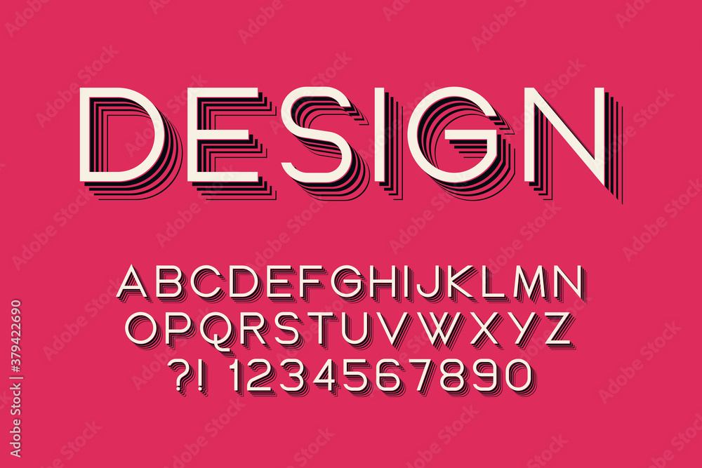 Poster geometric font with shadow modern design hipster letters and numbers vector alphabet