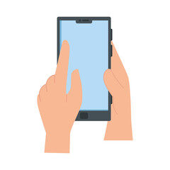 hands holding black smartphone design, Cellphone mobile digital and phone theme Vector illustration