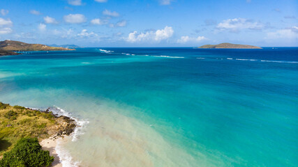 Drone shot of beach in Caribbean