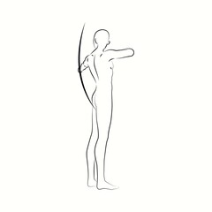 Gesture of Male Archer Black and White Line Art