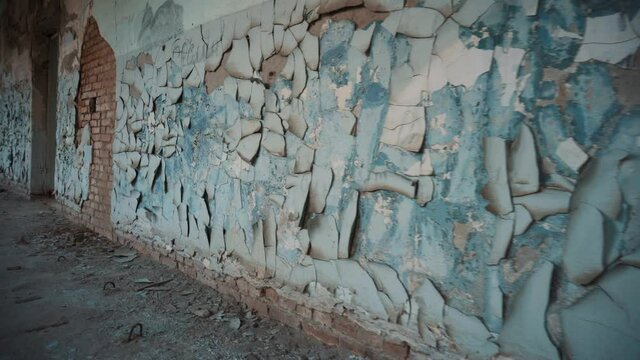 Destroyed school in Beslan after the terrorist attack. Old empty school corridors