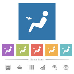 Car air flow direction chest flat white icons in square backgrounds
