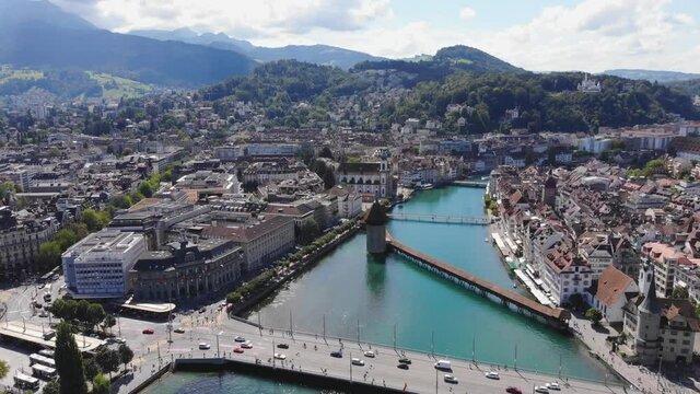 City of Lucerne Switzerland and Lake Lucerne - aerial view - travel photography