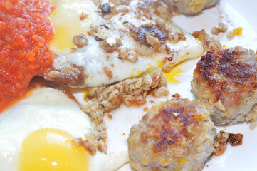 Fried egg close up.