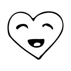 Doodle icon of laughing emoticon heart shape. Hand drawn laughing heart
