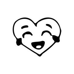 Doodle icon of laughing emoticon heart shape. Hand drawn laughing heart