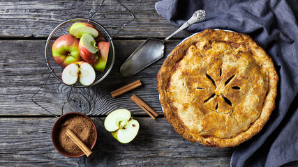 Classic american autumn apple pie, top view