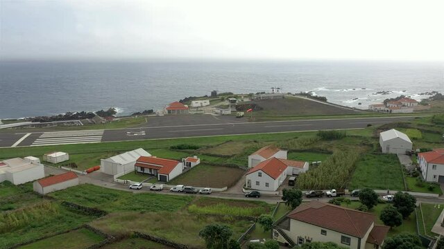 Corvo Island in Azores, Portugal. Aerial drone view