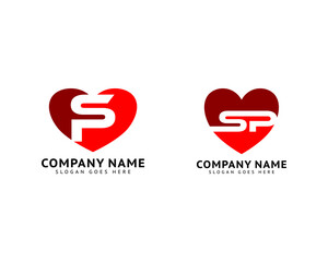 Set of Initial Letter SP Heart Love Logo Icon Design Template Element