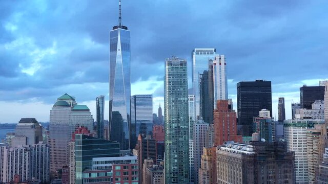 left to right slow smooth approaching dolly of freedom tower