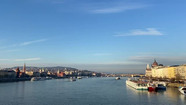 Gorgeous view across the Danube in the centre of Budapest towards the Hungarian Parliament Building