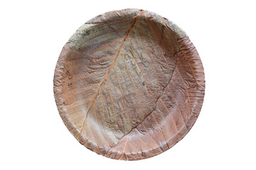 Leaf Plate, eco-friendly disposable cutlery. Top view on a white background.