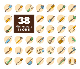Kitchenware and kitchen appliances vector icon set