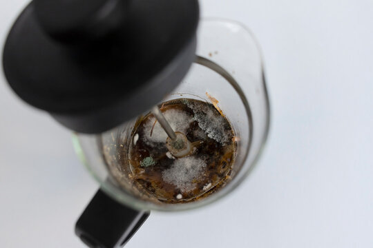 Mold in tea pot on white background