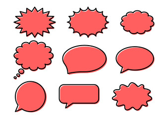 Set of red speech bubble icon. Comics speech symbols
