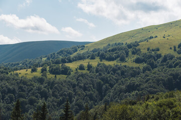 scenic Carpathians mountains and hills in the nice weather in summer