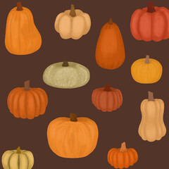 Drawing pumpkin on a brown background 