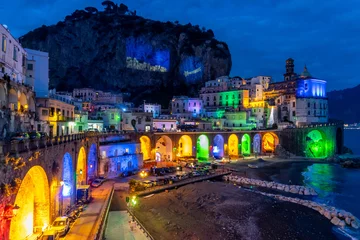 Foto op Canvas Colored Christmas lights in Atrani, is a small town of the Amalfi coast, Italy © DinoPh