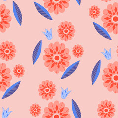 Colorful vector flowers in a seamless pattern design, perfect to use on the web or in print