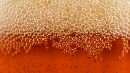beer foam in a glass, macro photography, soft focus