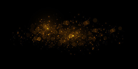Fototapeta na wymiar Transparent golden light effect. Magical sparkles isolated on black background.