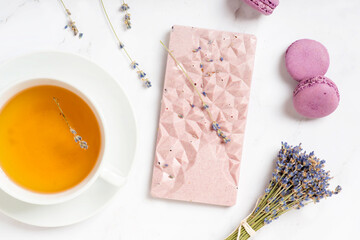 lavender sweets on white table
