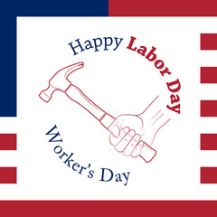 Happy Labor Day banner. Design template. Worker's day illustration. Abstract Happy Labor Day card. National american holiday illustration USA flag color. Festive poster banner hand tool lettering
