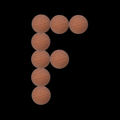 Letter of the alphabet made with circular wooden silhouettes. Isolated on black background