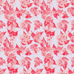 Abstract blend of leaf prints repeat seamless pattern. Digital image with hand painted texture. endless mixed media motif for textile decor and any design.

