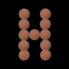 Letter of the alphabet made with circular wooden silhouettes. Isolated on black background