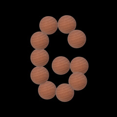 Letter of the alphabet made with circular wooden silhouettes. Isolated on black background