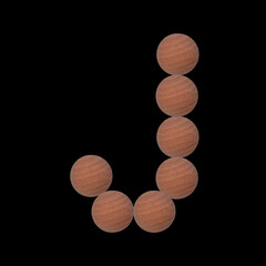 Letter of the alphabet made with circular wooden silhouettes. Isolated on black background