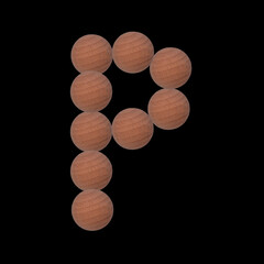 Letter of the alphabet made with circular wooden silhouettes. Isolated on black background