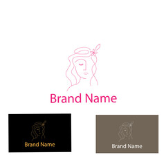 Woman brand logo illustration line background design vector