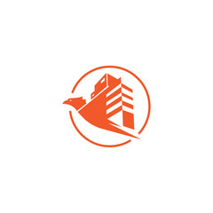 creative bird logo and city building vector illustration color design