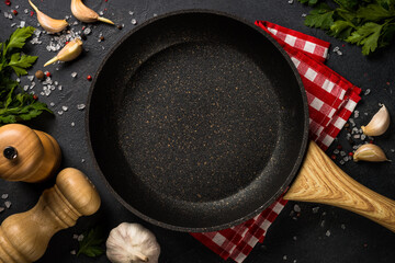 Food cooking background on black table.