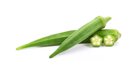 Sliced okra  isolated on the white backgroud.; Green okra for