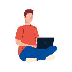 Fototapeta na wymiar Man cartoon with laptop working design of Work from home theme Vector illustration