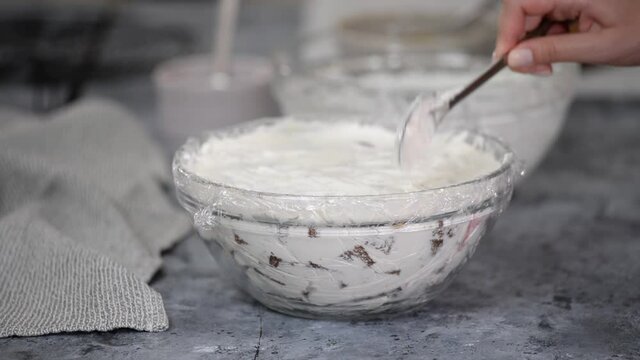 A Step by Step of Making Pancho Cake with Sour Cream, Cherry and Pineapple. Series.