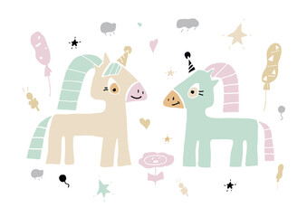 children's illustration Holiday ponies