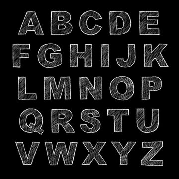 Hand-drawn alphabet. Calligraphy font. Modern chalk lettering. Grunge style alphabet.