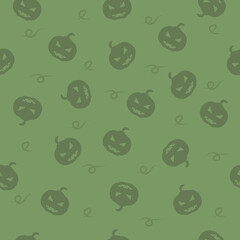 Halloween vector seamless pattern with Pumpkins on green background. Suitable for printing,  textile, t-shirt, pillow, wallpaper and advertising.