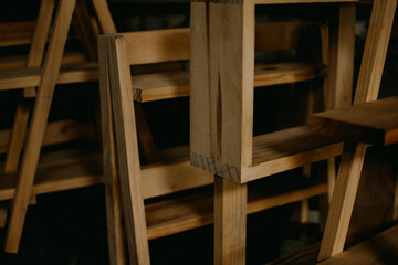 Fototapeta na wymiar Close up of homemade wooden shelves. 