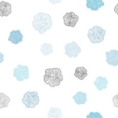 Light BLUE vector seamless natural pattern with flowers. Glitter abstract illustration with flowers. Pattern for design of fabric, wallpapers.